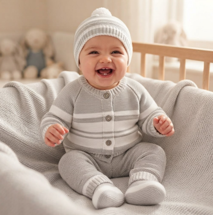 Set 4 piese tricotat, pentru bebe, Bubu, Gri cald [4]