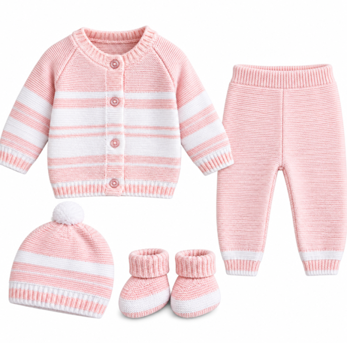 Set 4 piese tricotat, pentru bebe, Bubu, roz [2]