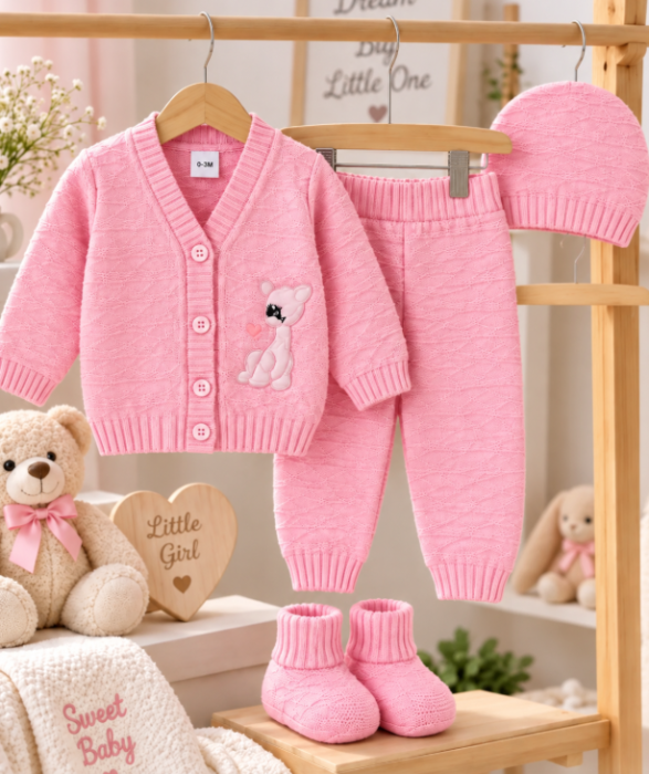 Set 4 piese tricotat, pentru bebe, roz [2]