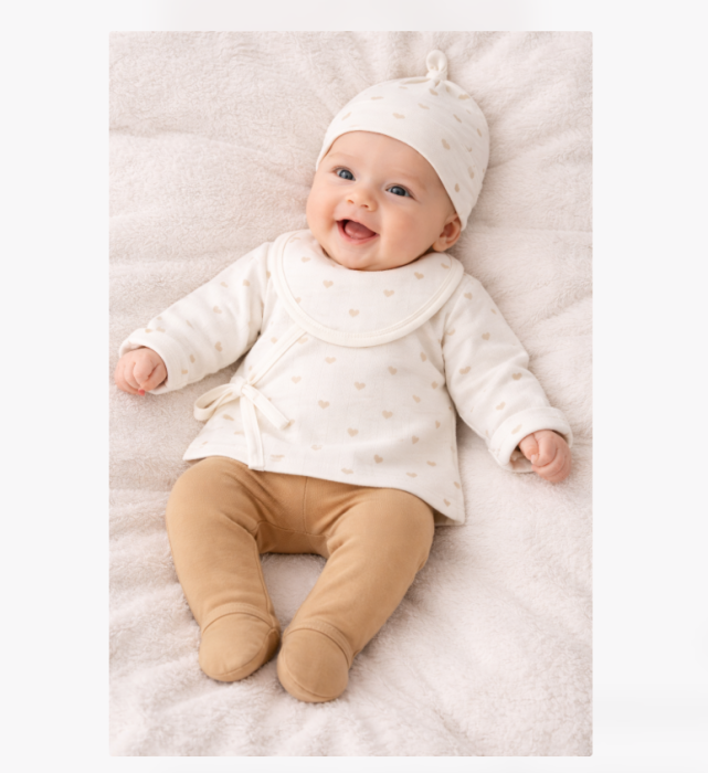 Set 5 piese, Alb cu inimioare bej [2]