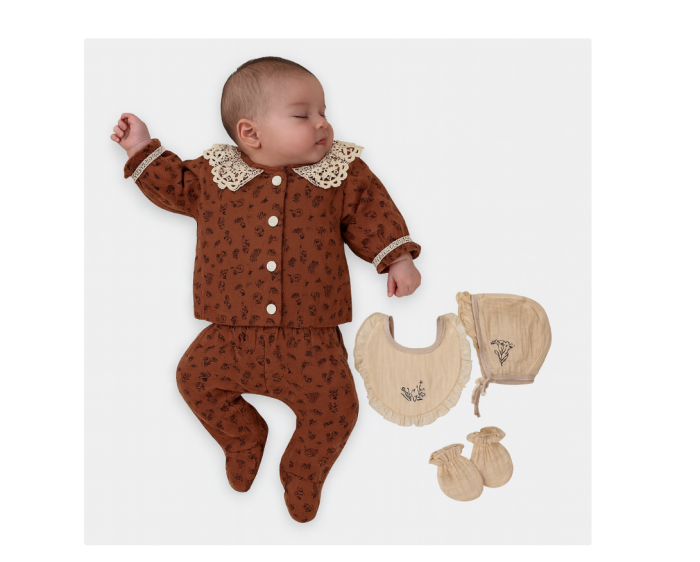 Set 5 piese, Nou născut Con con 0-3 Luni, Bumbac organic, Brodat stil Vintage [2]