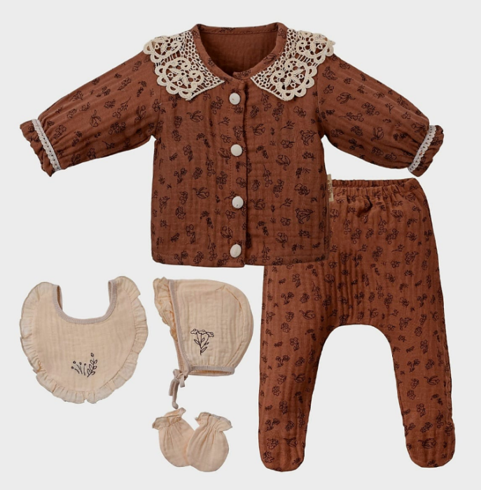 Set 5 piese, Nou născut Con con 0-3 Luni, Bumbac organic, Brodat stil Vintage [1]