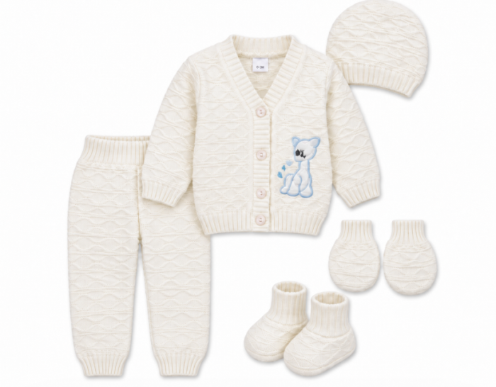 Set 4 piese tricotat, pentru bebe, Alb-Bleu [3]