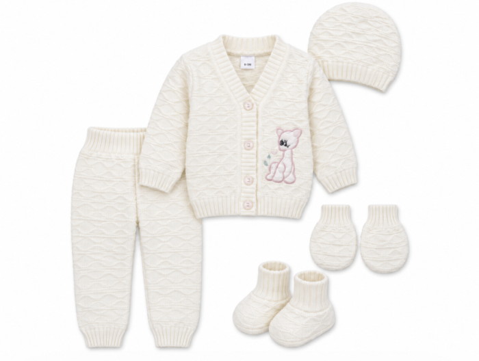 Set 4 piese tricotat, pentru bebe, Alb-roz [2]