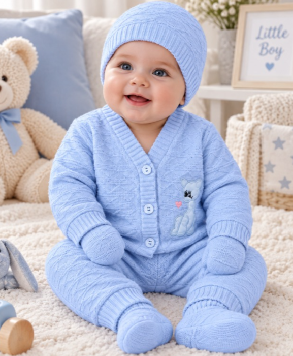 Set 5 piese tricotat, pentru bebe, Albastru [3]