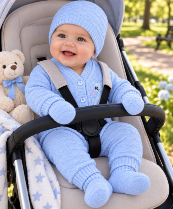 Set 5 piese tricotat, pentru bebe, Albastru [5]