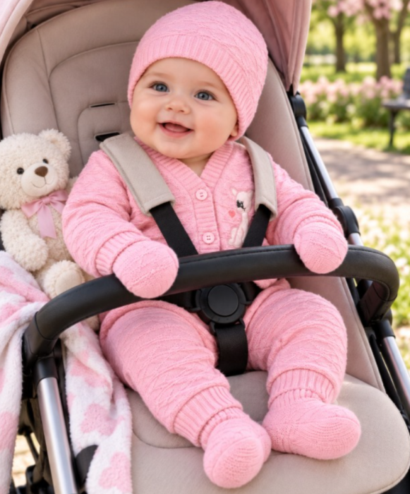 Set 5 piese tricotat, pentru bebe, roz [5]