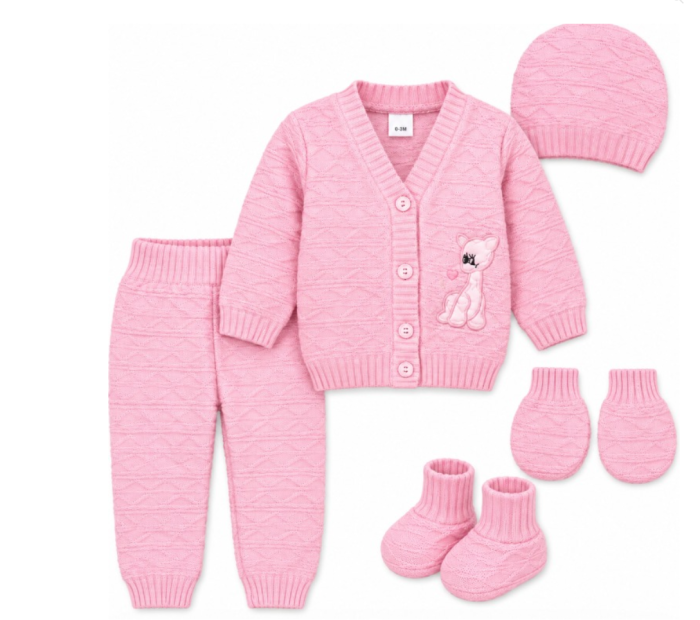 Set 5 piese tricotat, pentru bebe, roz [2]