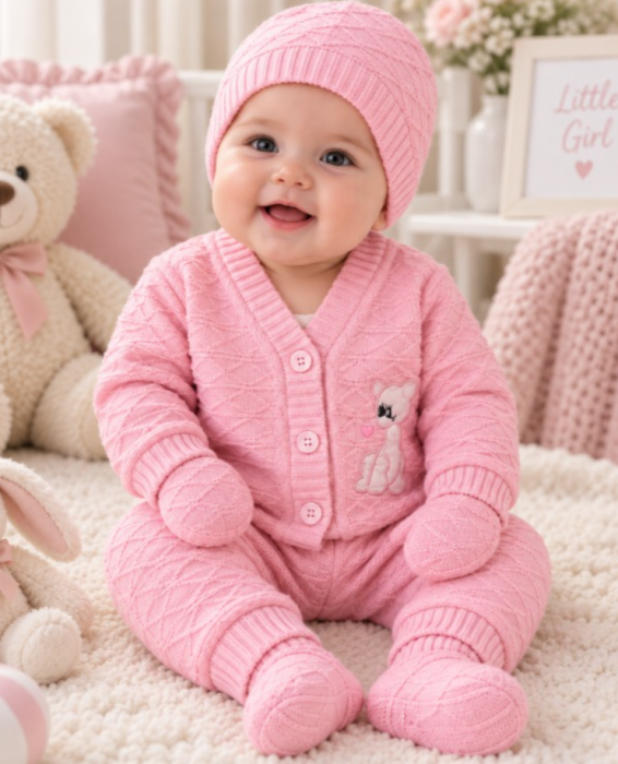 Set 5 piese tricotat, pentru bebe, roz [3]