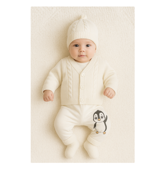 Set 6 piese, costumas bebe cu Vestuta si botosei, Alb [2]