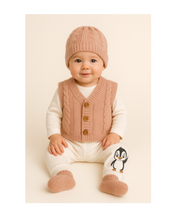 Set 6 piese, costumas bebe cu Vestuta si botosei, Roz pudra [2]