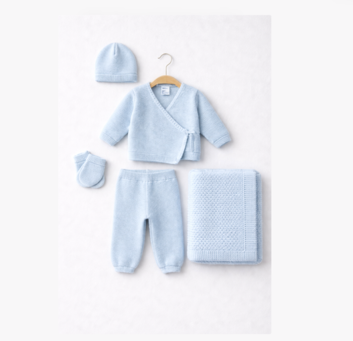 Set 6 piese, hainute tricotate cu paturica, Albastru [2]