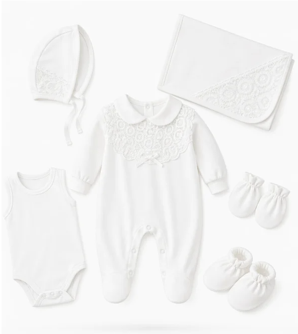 Set 7 piese, trusou, Bumbac pieptanat, Cu broderie rotunda [2]