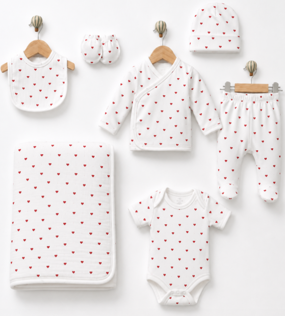 Set 7 piese, trusou, Bumbac pieptanat, pentru maternitate, Inimioare [2]