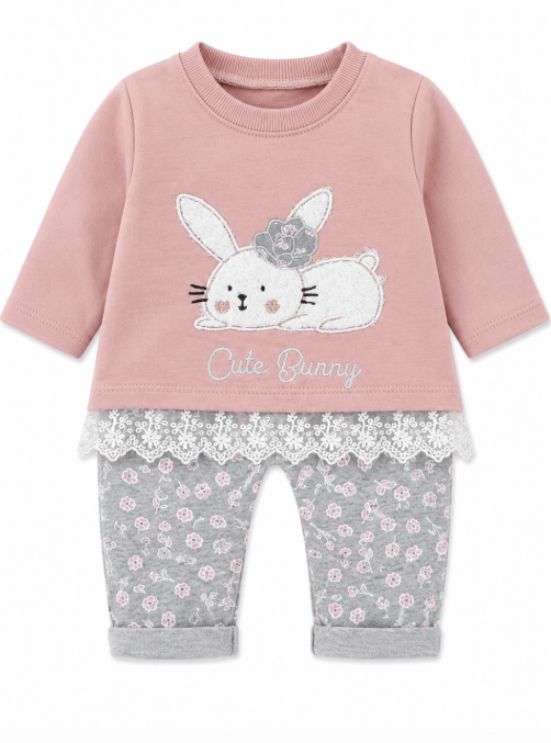 Set bebe 2 piese – bluză cu iepuraș și pantaloni cu imprimeu floral [3]