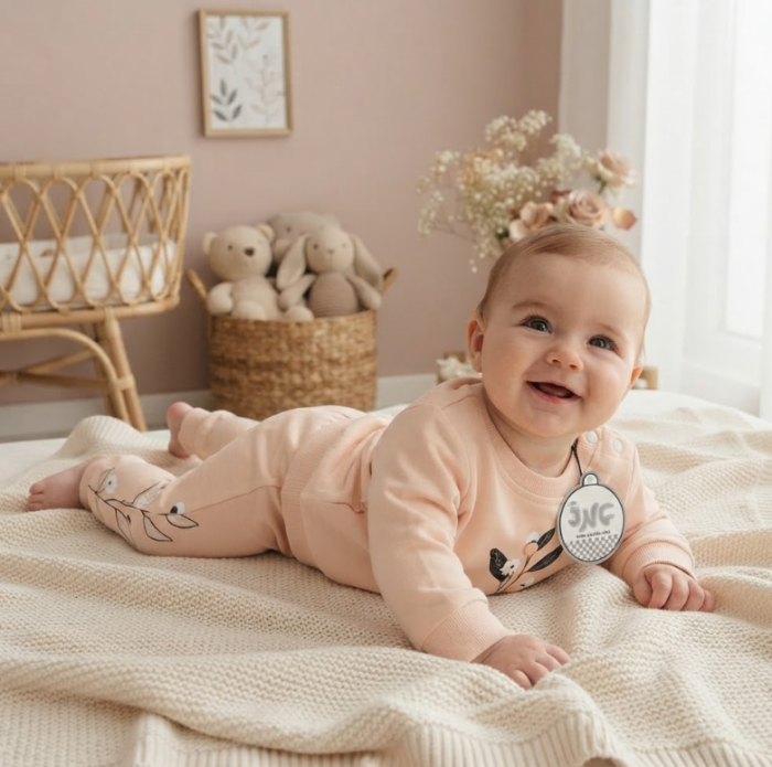 Set bebe 2 piese din bumbac – bluză și pantaloni cu imprimeu floral [2]