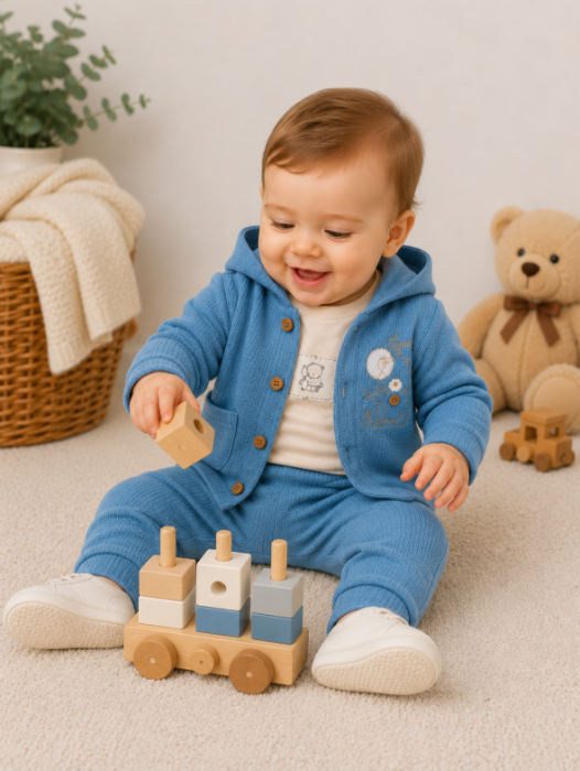 Set bebe 3 piese cu hanorac și pantaloni, din bumbac, Albastru [3]