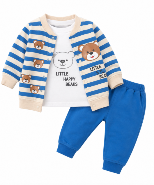 Set bebe 3 piese cu hanorac și pantaloni, din bumbac, Albastru [2]