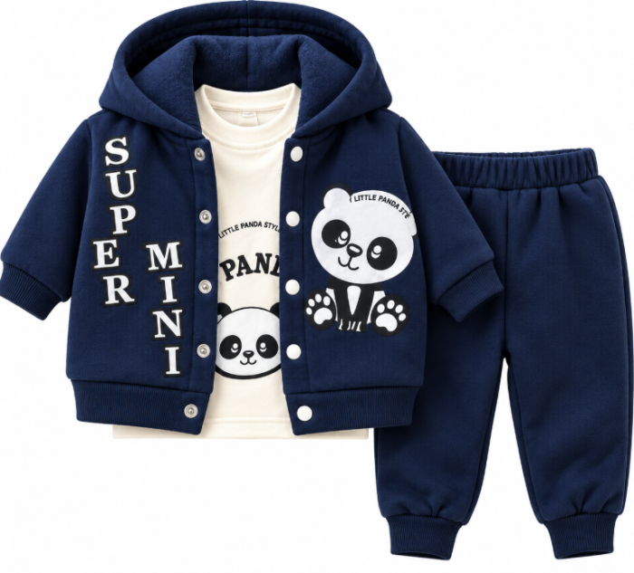 Set bebe 3 piese cu jachetă și pantaloni, Ursulet pufos– Flausat, [2]