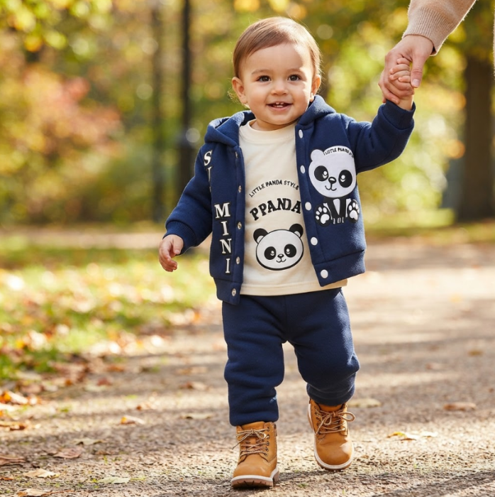 Set bebe 3 piese cu jachetă și pantaloni, Ursulet pufos– Flausat, [3]