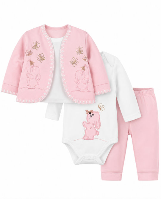 Set bebe 3 piese din bumbac plinuț, Rabbit Lux– confort și eleganță pentru cei mici [2]