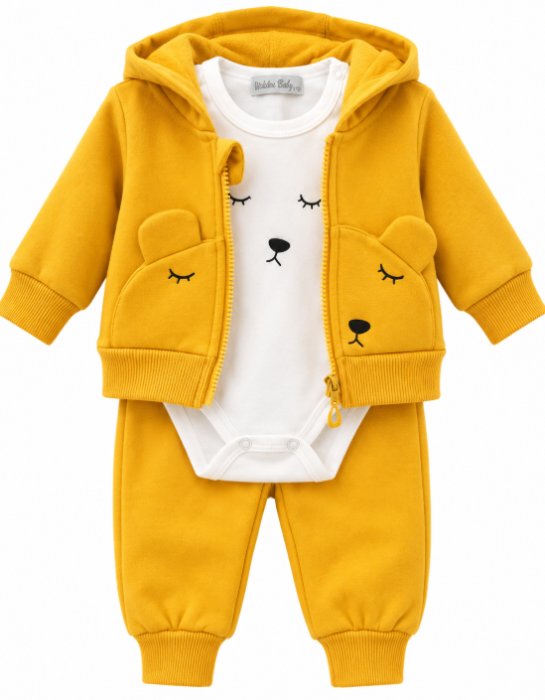 Set bebe 3 piese din bumbac, vătuit – confort și căldură, Galben [2]