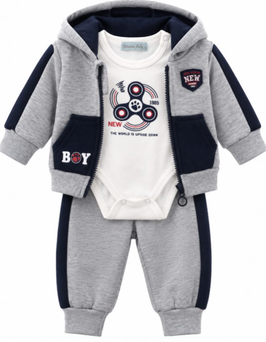 Set bebe 3 piese din bumbac, vătuit – confort și căldură, Gri [2]