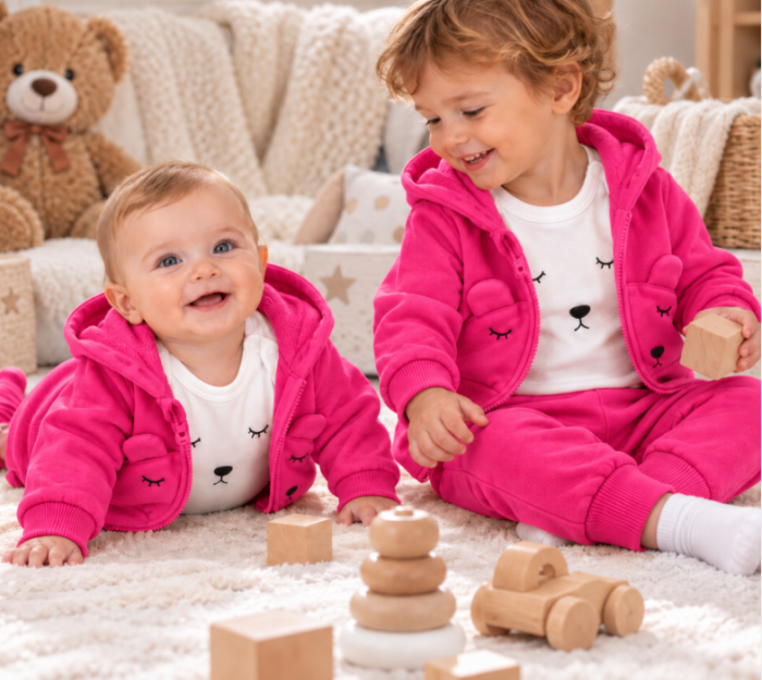 Set bebe 3 piese din bumbac, vătuit – confort și căldură, Ochisori [3]