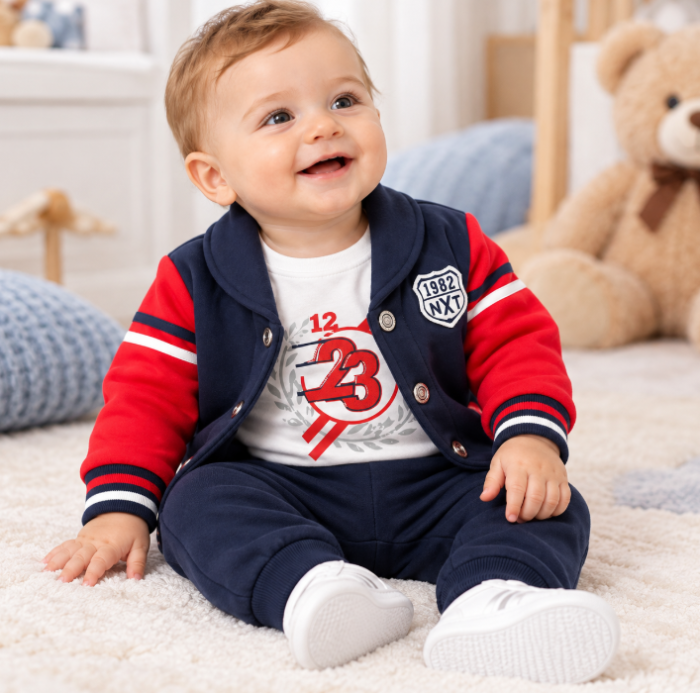 Set bebe 3 piese din bumbac, vătuit – confort și căldură, One red [2]