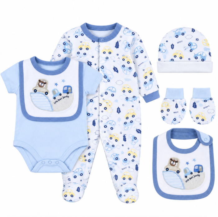Set bebe 5 piese din bumbac 100% – confort și delicatețe pentru cei mici, Bebe la plimbare, 0-3 luni [2]