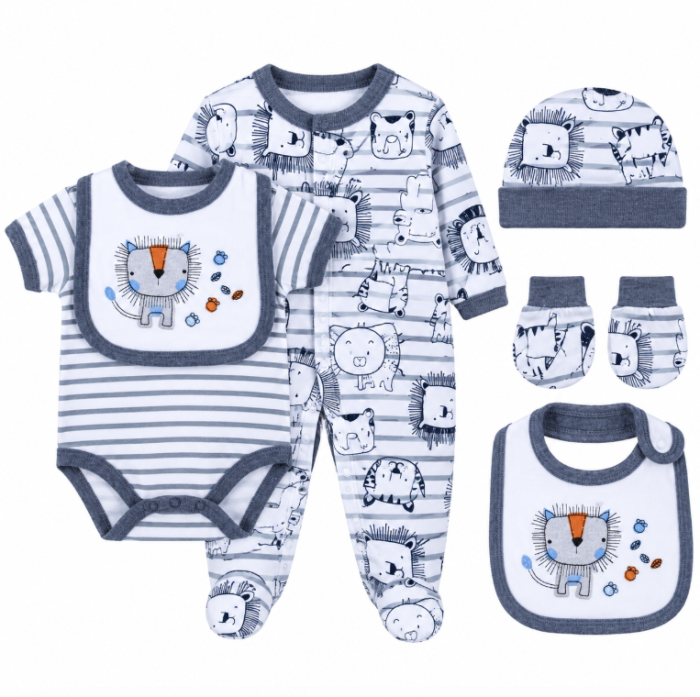 Set bebe 5 piese din bumbac 100% – confort și delicatețe pentru cei mici, Bebe motanel, 0-3 luni [2]