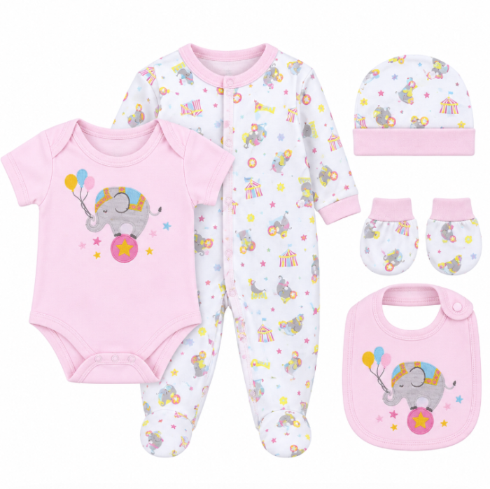 Set bebe 5 piese din bumbac 100% – confort și delicatețe pentru cei mici, Bebelina norocoasa [2]