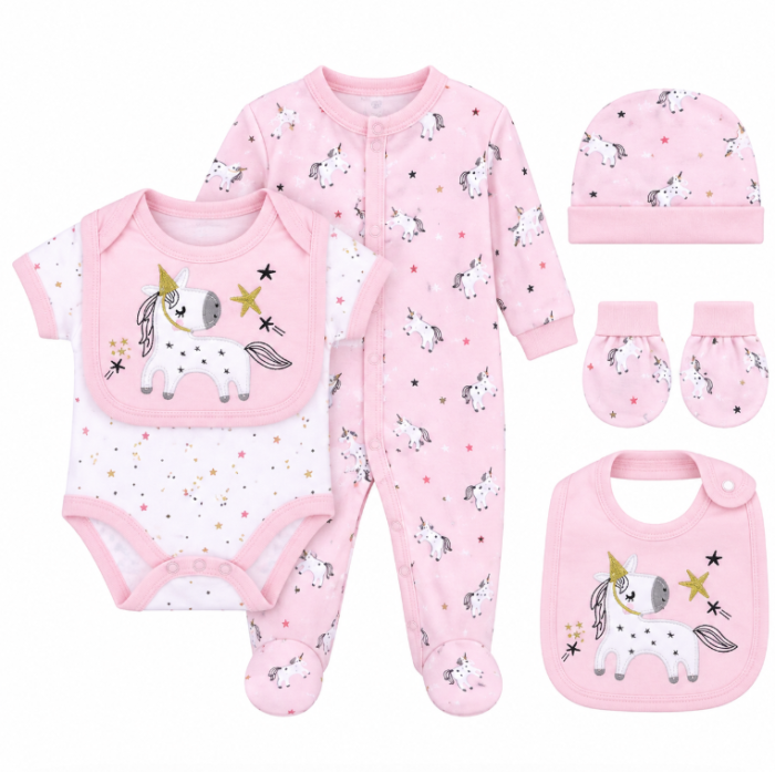 Set bebe 5 piese din bumbac 100% – confort și delicatețe pentru cei mici, Pony, 0-3 luni [2]