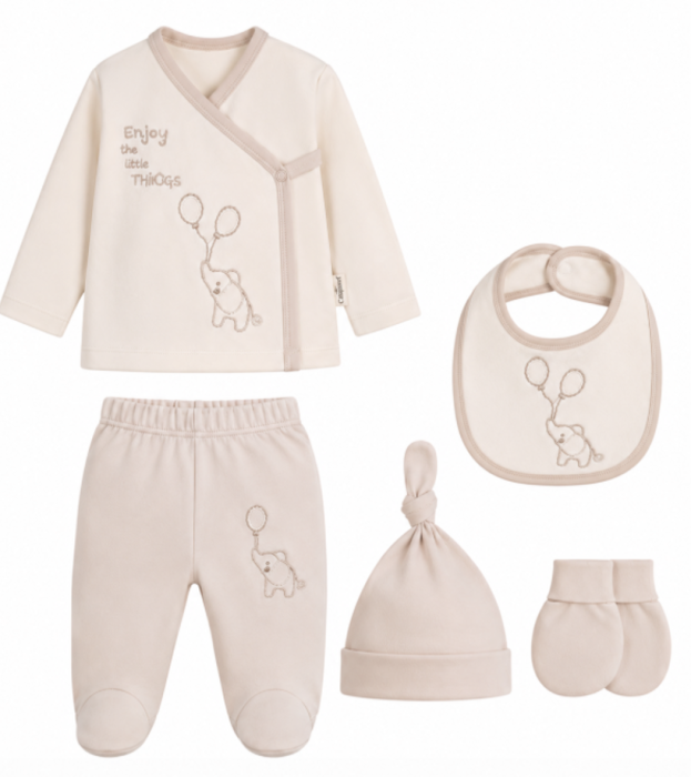 Set bebe 5 piese din bumbac organic, bej [2]