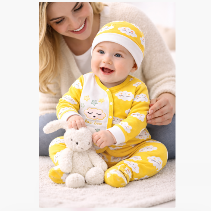 Set bebeluși, 3 piese „Rain Bow” , cu imprimeu norișori [2]