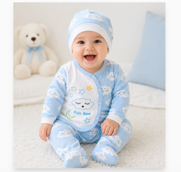 Set bebeluși, 3 piese „Rain Bow” , cu imprimeu norișori, albastru, 0-3 luni [2]