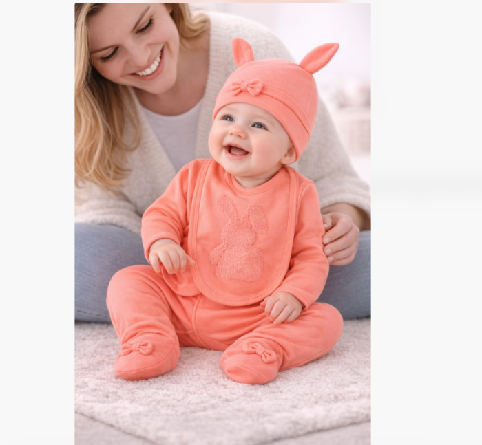 Set bebeluși, 5 piese, corai cu iepuraș, model premium, 0-3 luni [2]