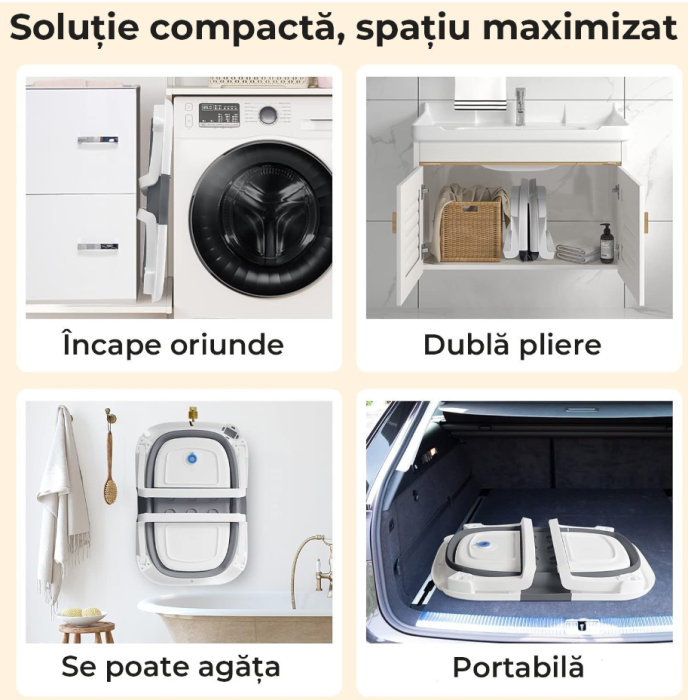 Cadita de baie pentru bebelusi, cu pernuta textila, portabila, pliabila in 2 moduri, dop indicator de temperatura, picioare antiderapante, suport cap de dus, 63 x 42 x 20 cm, culoare Gri [4]