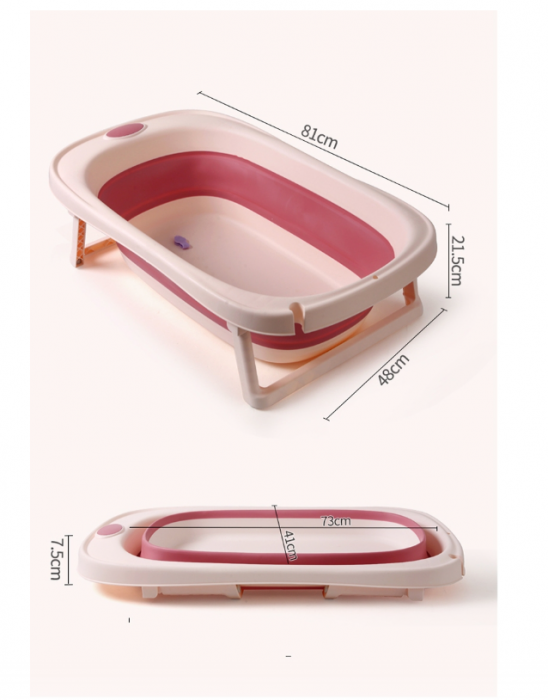 Set Cadita pliabila pentru bebelusi Beberoyal, cu termometru digital si dop de scurgere, Roz, 81cm CD-005-006 + Suport Textil Baie Bebelusi, Universal, Carlige prindere, Beberoyal [6]