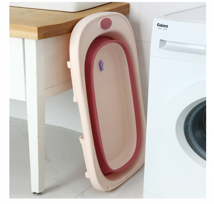 Set Cadita pliabila pentru bebelusi Beberoyal, cu termometru digital si dop de scurgere, Roz, 81cm CD-005-006 + Suport Textil Baie Bebelusi, Universal, Carlige prindere, Beberoyal [10]