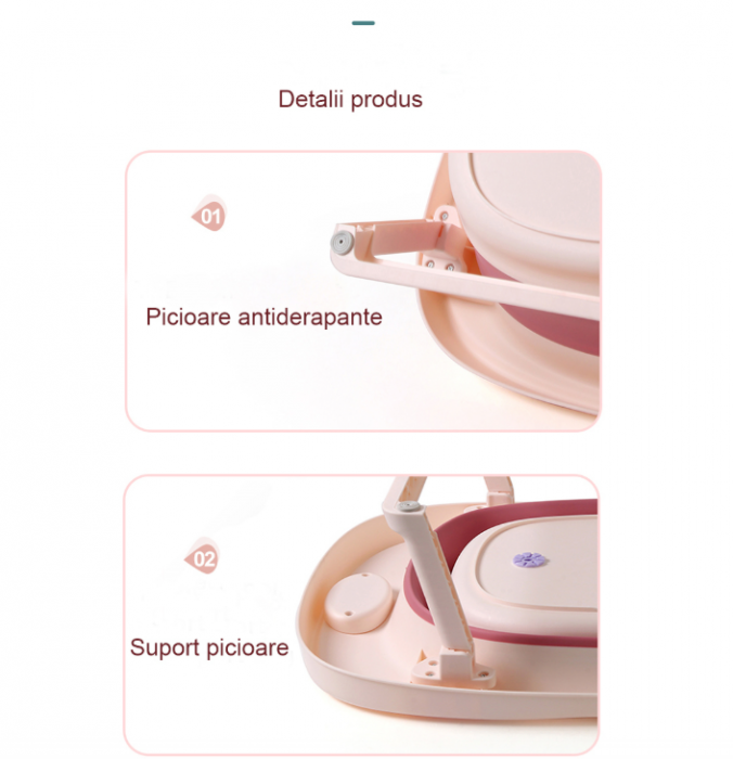 Set Cadita pliabila pentru bebelusi Beberoyal, cu termometru digital si dop de scurgere, Roz, 81cm CD-005-006 + Suport Textil Baie Bebelusi, Universal, Carlige prindere, Beberoyal [8]