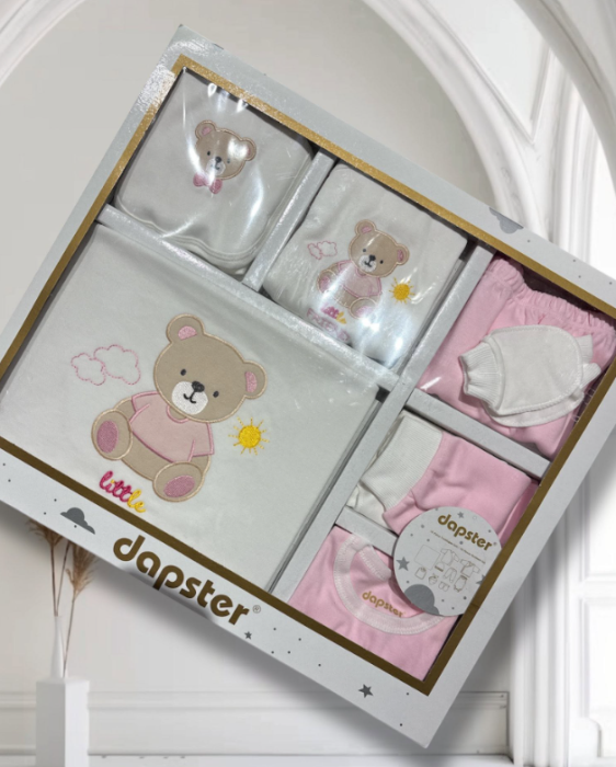 Set  Cadou,10 piese nou nascut si bebelusi, pentru maternitate, 0-3 luni, model Ursulet somnoros, roz [2]