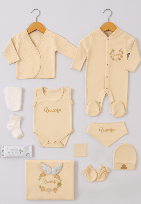 Set cadou 8 piese pentru nou nascuti, Bumbac Organic, Princess [1]