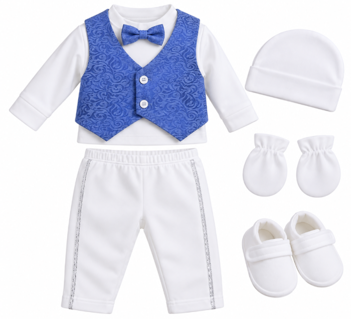 Set cadou botez pentru bebeluși – ținută elegantă și completă, albastru electric, 0-3 luni [3]