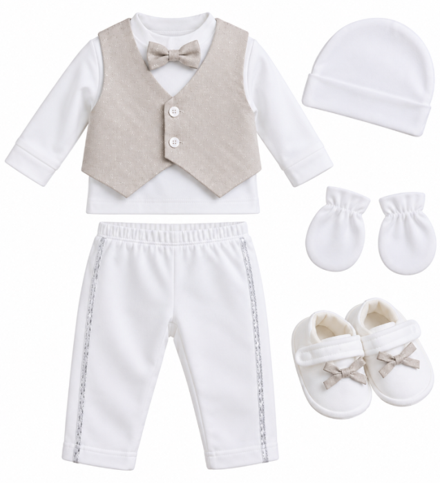 Set cadou botez pentru bebeluși – ținută elegantă și completă, bej, 0-3 luni [2]