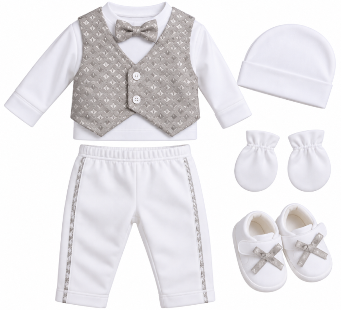 Set cadou botez pentru bebeluși – ținută elegantă și completă, bej sidef, 0-3 luni [2]