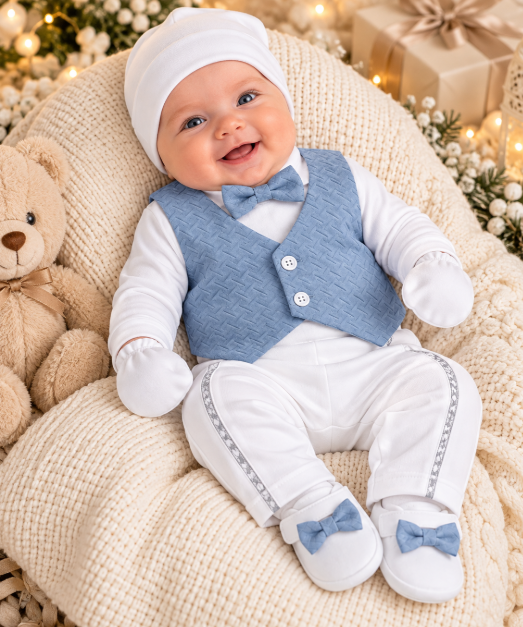Set cadou botez pentru bebeluși – ținută elegantă și completă, bleu, 0-3 luni [2]