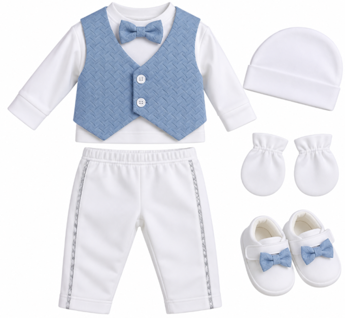 Set cadou botez pentru bebeluși – ținută elegantă și completă, bleu, 0-3 luni [3]