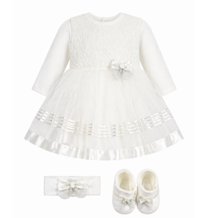 Set cadou, pentru fetite, rochita, botosei si bentita, 0-3 luni, alb [2]