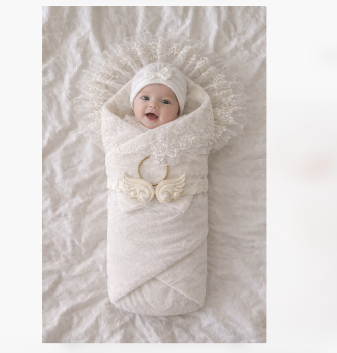 Set complet, nou nascut, 0-3 luni, Cu portbebe inclus, Colectia Aripi de inger [5]